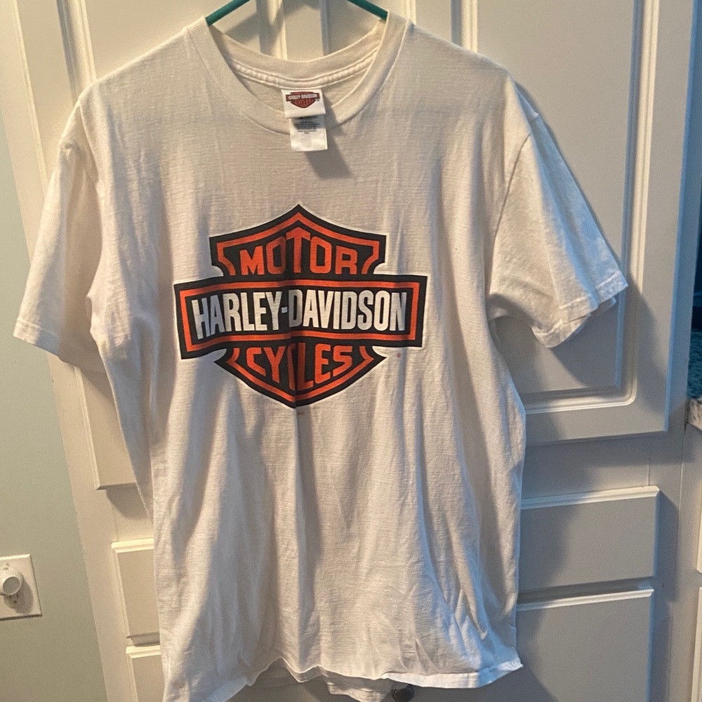 Harley-Davidson White Tee with Orange & Black Shield Logo
